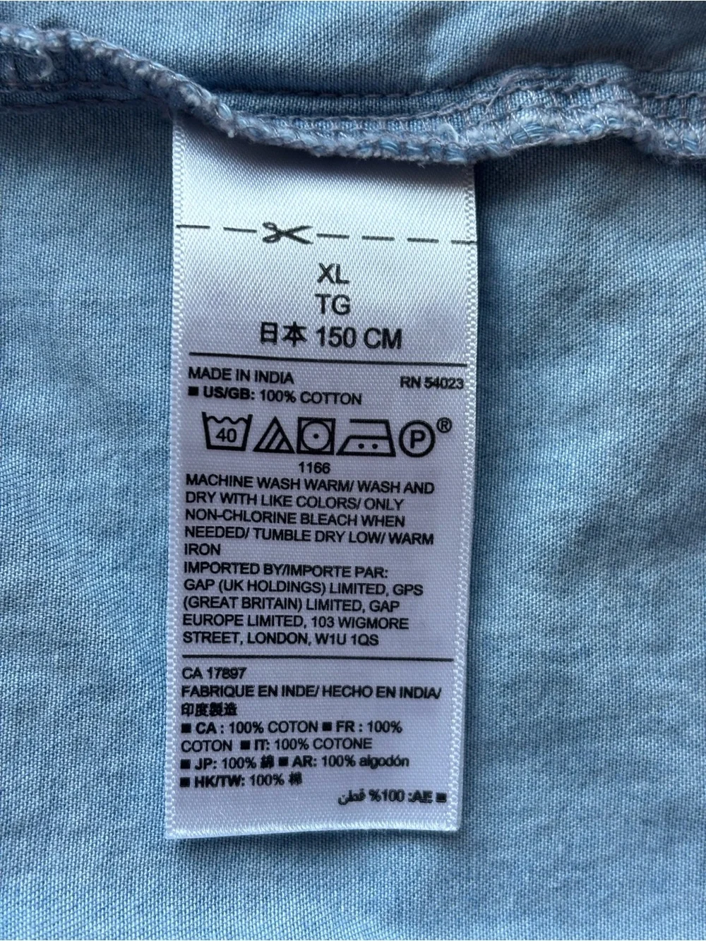 GAP Girls Chambray Denim Short Sleeve Button Front Dress - Light Wash, Size XL